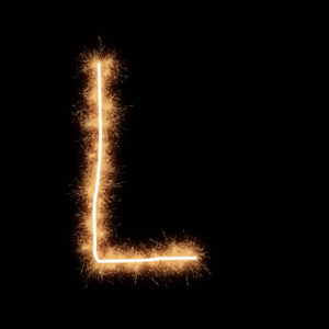 字母l的字母，由Squib火花写在黑色背景上。