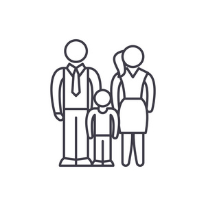 欧洲家庭线图标概念。欧洲家庭向量线性例证, 标志, 标志