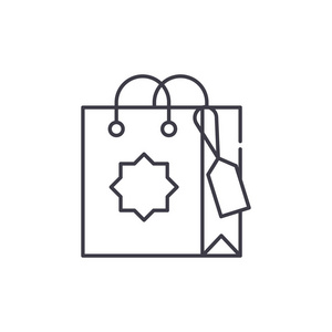 礼品袋线图标的概念。礼品袋矢量线性插图, 符号, 符号