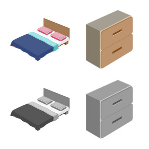 卧室和房间标志的矢量插图。 一套卧室和家具库存矢量插图。