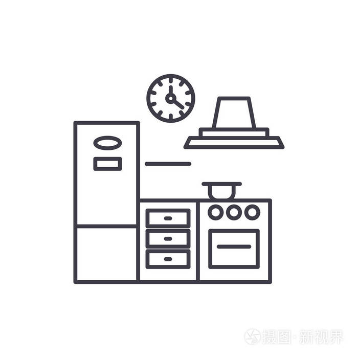 厨房线图标的概念.厨房向量线性例证 标志 标志