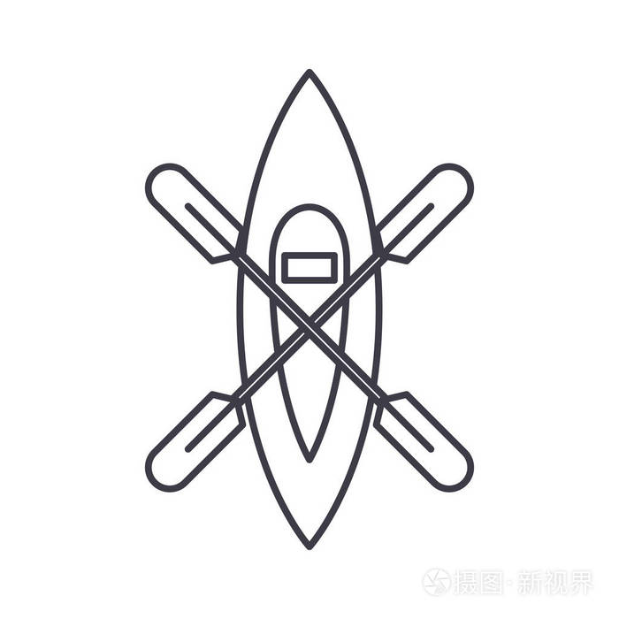 皮划艇线图标概念.皮划艇小船向量线性例证, 标志, 标志