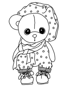彩色泰迪熊。 黑白着色。 泰迪熊。 一个玩具。 用手画的。 黑色轮廓。 悲伤的毛绒软熊。 墨水