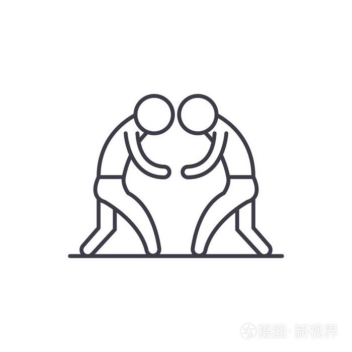 摔跤线图标概念.摔跤向量线性例证, 标志, 标志