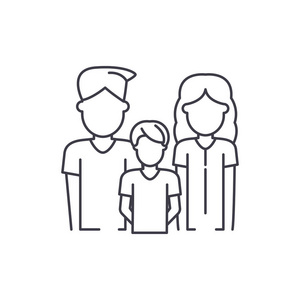 年轻的家庭线图标概念。年轻的家庭向量线性例证, 标志, 标志