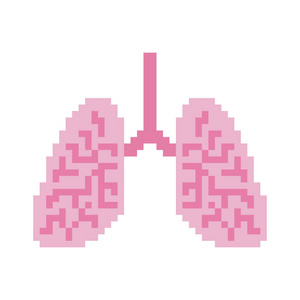 肺部像素艺术。人体内脏8位..像素解剖16位。旧游戏电脑图形