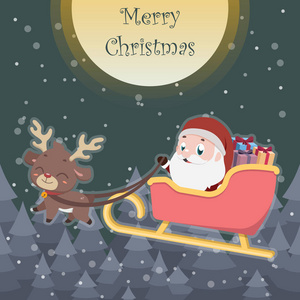 可爱的驯鹿拉雪橇和圣诞老人图片