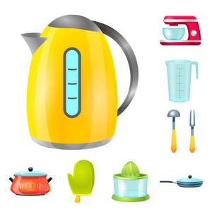 厨房和厨师标志的矢量插图。网络厨房和家电库存符号集