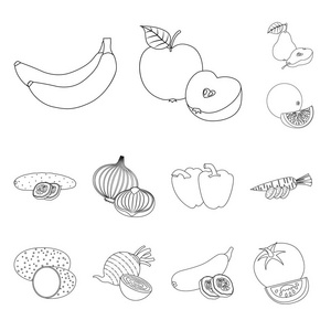 蔬菜水果标识的矢量设计。收藏蔬菜和素食媒介的股票图标