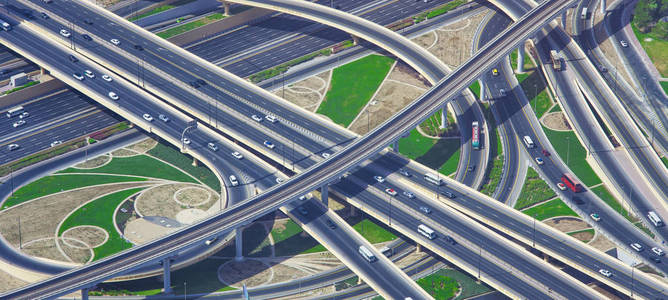 阿联酋迪拜市道路交叉口。 空中景色