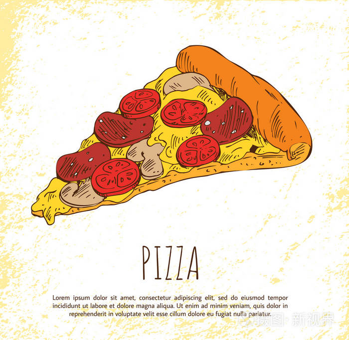 在明亮的背景海报上隔离的披萨件插画-正版商用图片14