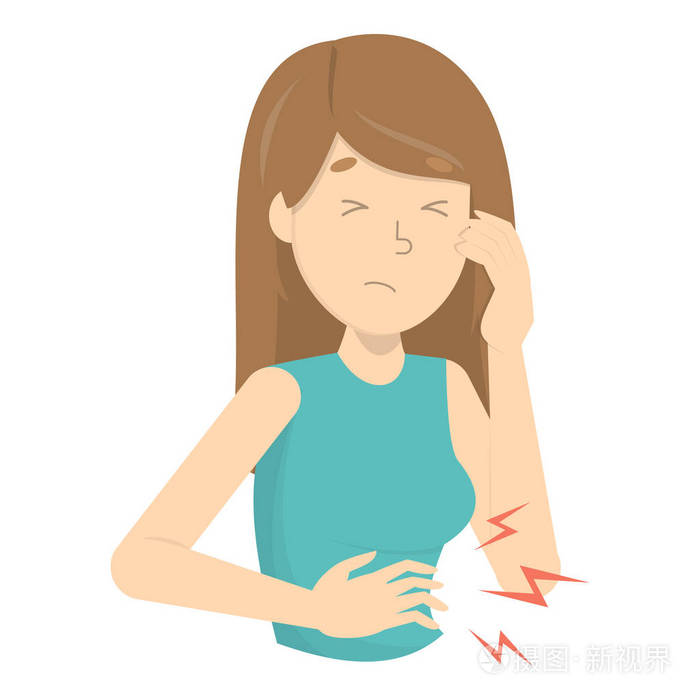 妇女触碰胃并且遭受腹部痛苦插画-正版商用图片14uku7