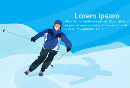 滑雪者滑下雪山景观背景的家伙滑雪寒假活动平水平复制空间