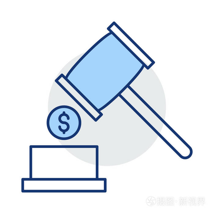 拍卖锤与美元硬币平面图标矢量插图