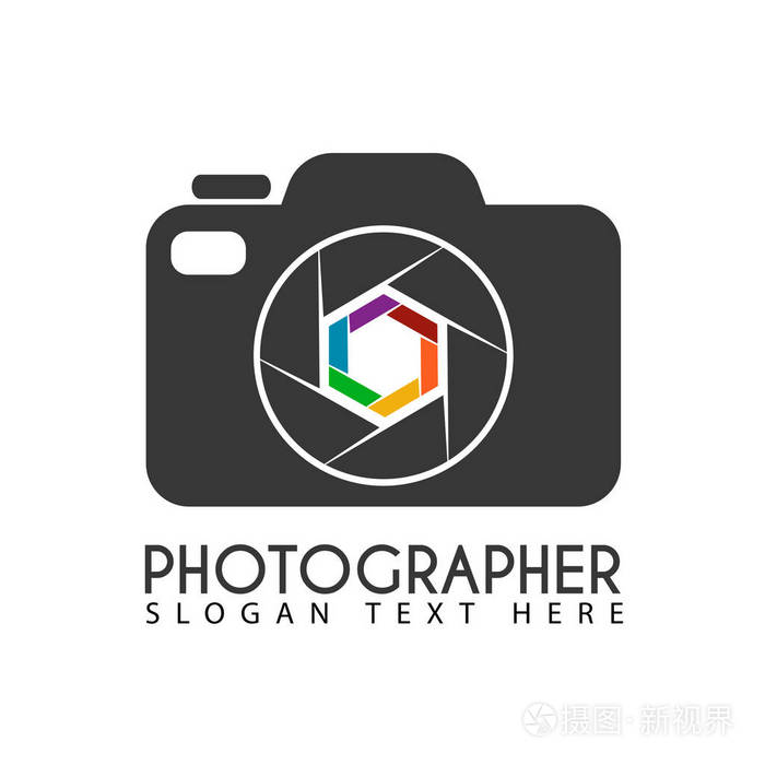 矢量相机与镜头五颜六色和圆圈六角设计标志模板您可以为您的公司或