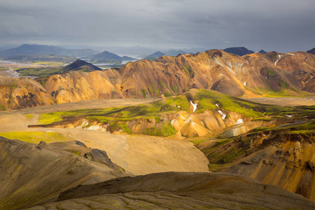 美丽的山脉全景在国家公园Landmannalaugavegur，冰岛。