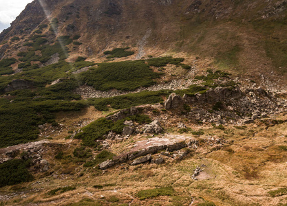 美丽的空中无人机照片，喀尔巴阡自然公园的山景。南欧高岩山。积极旅游的旅行目的地。去喀尔巴阡山徒步旅行