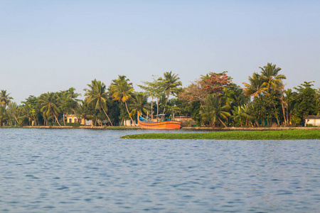 印度喀拉拉邦运河系统上的停泊船