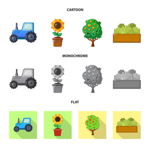 农田和农业标识的孤立对象。农场和植物股票矢量图的收集