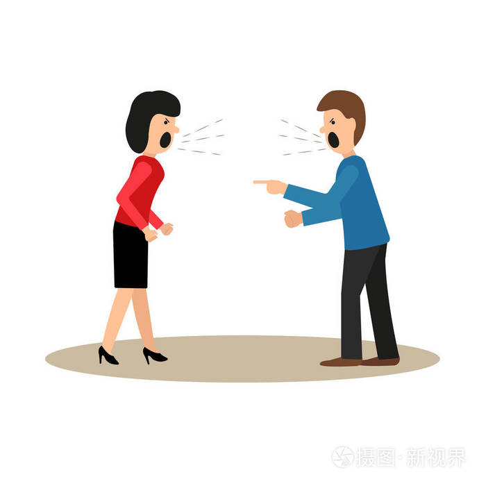 一男一女在争吵 尖叫着.在平的样式的向量例证