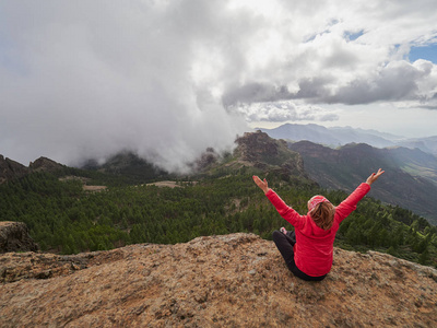 s edge admiring landscape, Gran Canaria, Spain