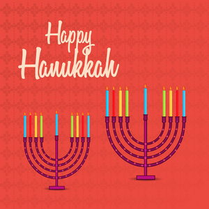 用Menorah传统烛光和燃烧蜡烛制作犹太节日光明节背景的矢量插图。