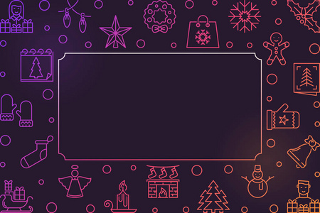圣诞节轮廓彩色矢量水平框架