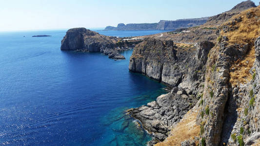 林多斯镇地中海的景色。 罗德岛。 希腊。