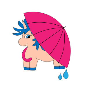 伞下独角兽的彩色插图。