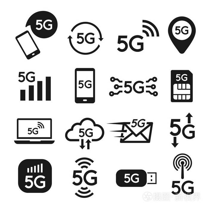 标准5g图标设置为互联网和电话 第五代蜂窝移动通信.