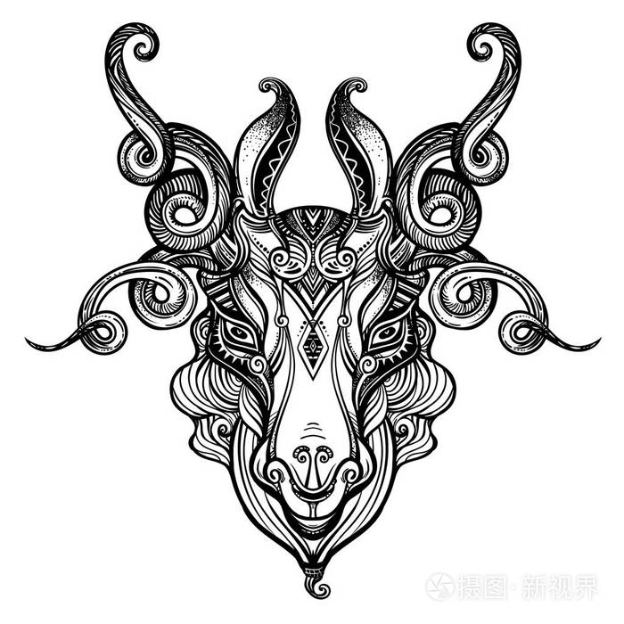 神秘的公羊白羊座.美丽线条艺术十二生肖符号插画-150