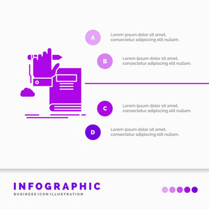 教育知识学习进步增长信息图表模板的网站和演示。 字形紫色图标信息样式矢量插图。