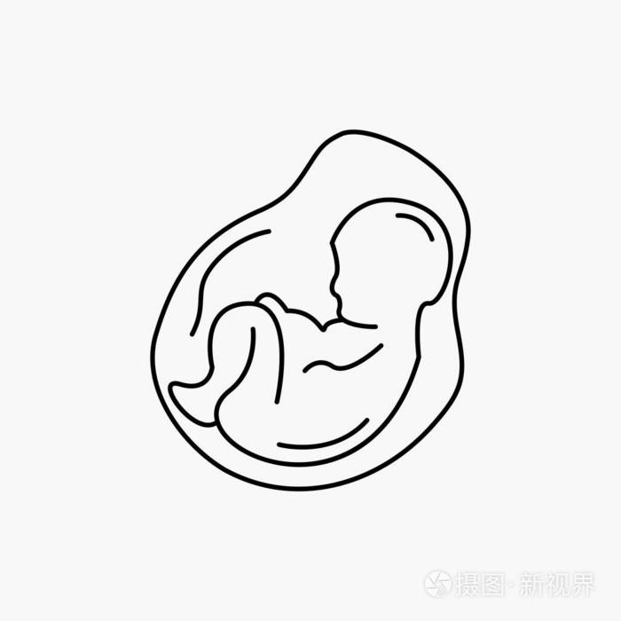 婴儿怀孕怀孕产科胎儿线图标矢量孤立插图
