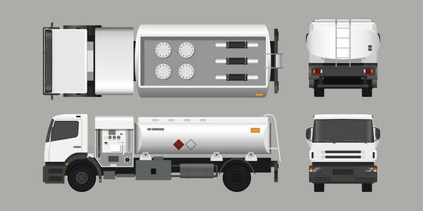 空气燃料卡车。正面侧面顶部和背面的视图。飞机维修。机场运输。飞机上的油罐车工业3d 逼真蓝图
