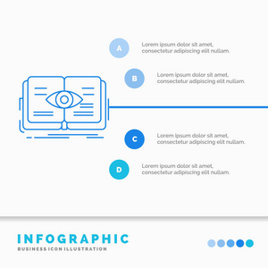 知识书籍眼观增长信息图表模板的网站和演示。 线蓝色图标信息样式矢量插图