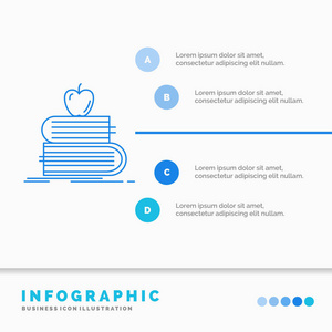 回到学校学生书籍苹果信息图表模板的网站和演示。 线蓝色图标信息样式矢量插图