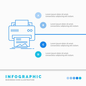 数字，打印机，印刷，硬件，纸张信息图形模板的网站和演示。线蓝图像图片样式矢量插图