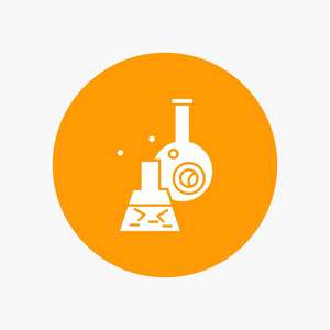 烧杯，实验室，测试，管，科学白色雕文图标在圆圈。矢量按钮图示