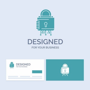 安全，网络，锁定，保护，安全的商业标志雕文图标为您的业务。绿松石商务卡与品牌标志模板。