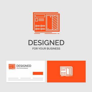 业务标志模板为蓝图，设计，图纸，计划，原型。橙色参观卡与品牌标志模板。