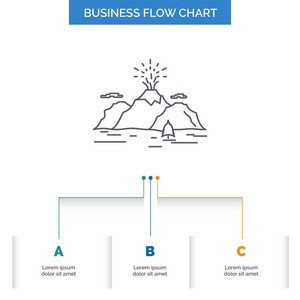 自然，小山，景观，山，爆炸业务流程图设计3个步骤。表示背景模板位置的行图标