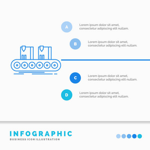 皮带，盒子，传送带，工厂，线信息图形模板的网站和演示。线蓝图像图片样式矢量插图