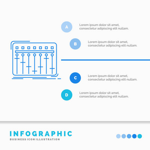 控制台D J调音台音乐工作室信息图形模板的网站和演示。 线蓝色图标信息样式矢量插图