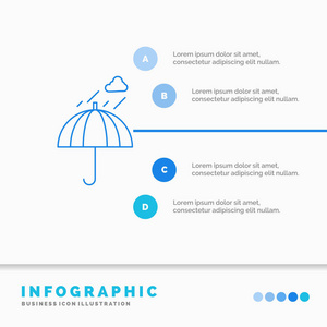 雨伞野营雨安全天气信息图表模板的网站和演示。 线蓝色图标信息样式矢量插图