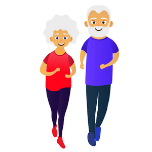老人和女人一起跑步。 老年人积极的生活方式。 矢量插图