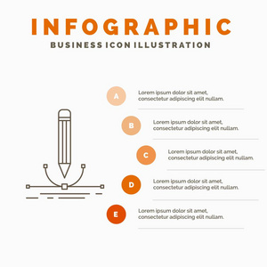 插图设计笔，图形绘制信息图形模板，用于网站和演示。 线条灰色图标橙色信息样式矢量插图