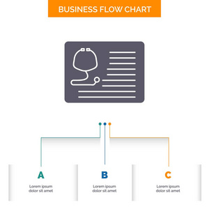 听诊器医生心脏病学医疗保健医疗业务流程图设计分三步进行。演示文稿背景模板的图示符图标文本的位置。
