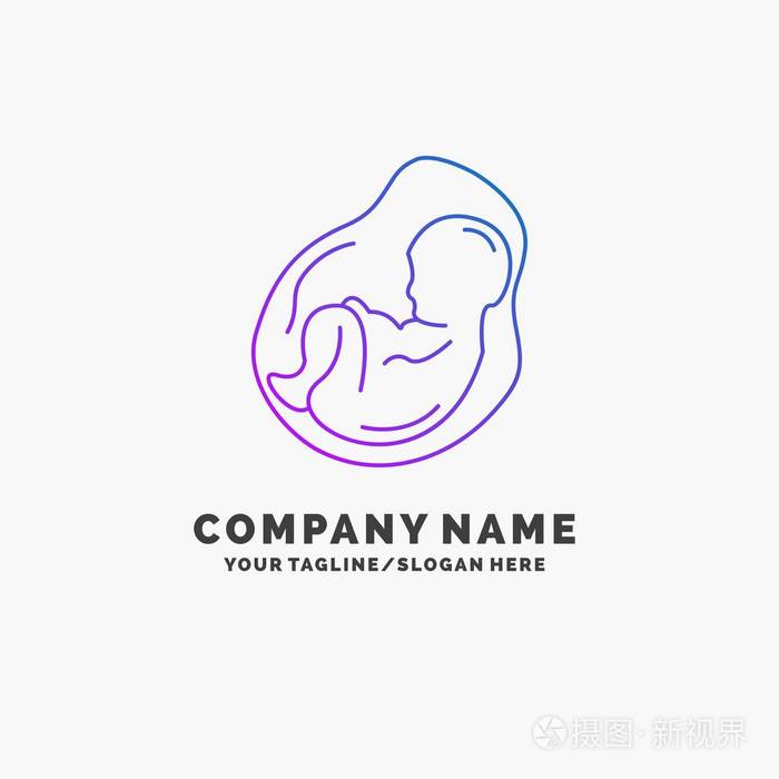 婴儿怀孕产科胎儿紫色商业标志模板. 标记线的位置