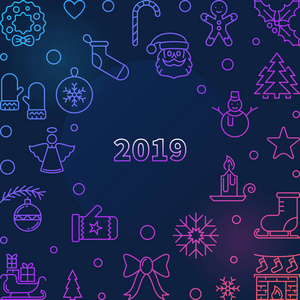 2019年圣诞矢量轮廓彩色方形框架