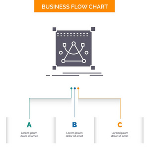 三维编辑对象调整业务流程图设计3个步骤。 字形图标表示背景模板位置的文本。